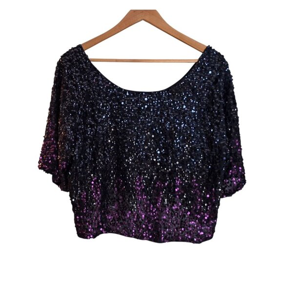NWT Women's - Anthropologie Let Me Be Ombre Cropped Sequined Blouse, Size XL - Picture 3 of 10